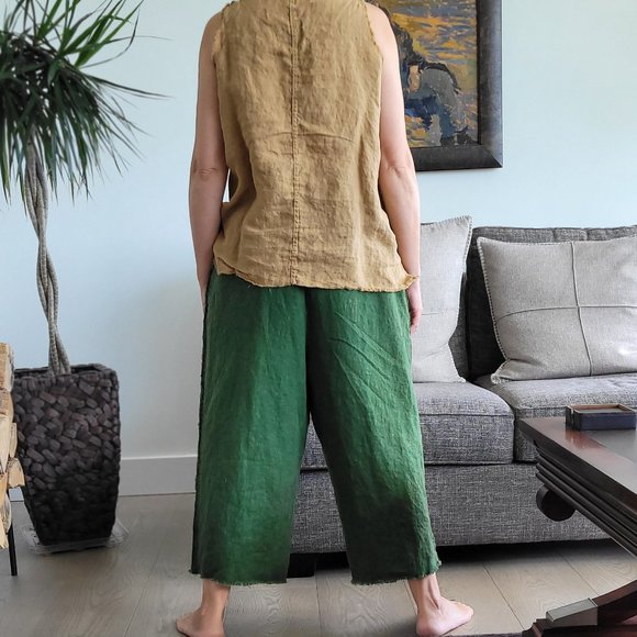 100% Linen harem pants, One Size, green - Picture 3 of 13